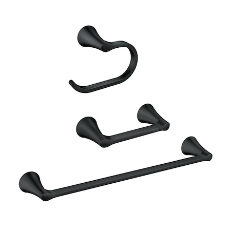 Moen Graeden 3-Piece Hardware Set with 18in Towel Bar, Paper Holder and Towel Ring in Matte Black Y0993BL